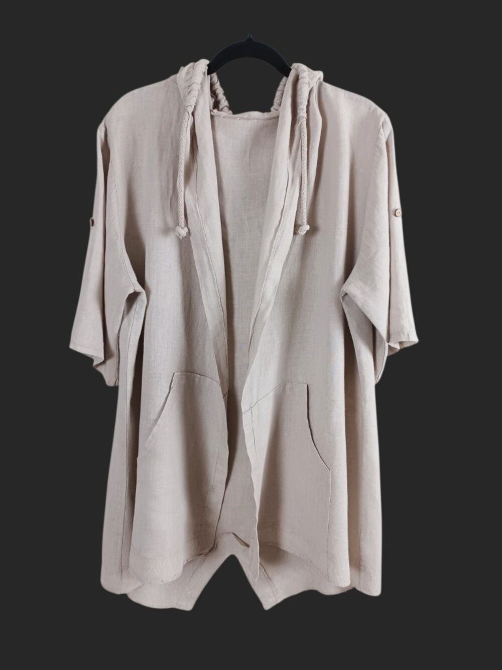 Luigi Moda Linen Hooded Open Front Cover-up (1X)